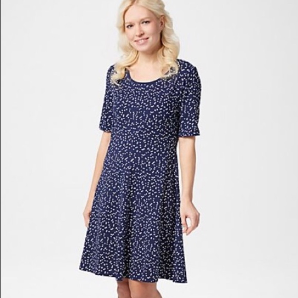 Isaac mizrahi Navy dot swing dress NIB